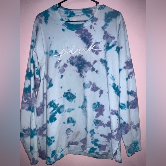 PINK Tie-Dye Crewneck Tee in Teal & Lavender - Picture 5 of 7
